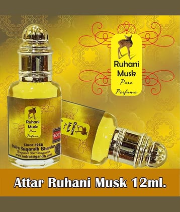 INDRA SUGANDH BHANDAR Attar For Men|Women Pure Ruhani Musk|Kasturi Rich & Divine Musky Long Lasting Fragrance 12ml Rollon Pack