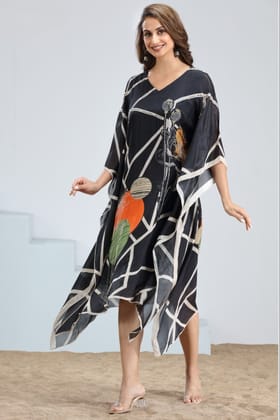 Black Printed Kaftan-BLACK / M