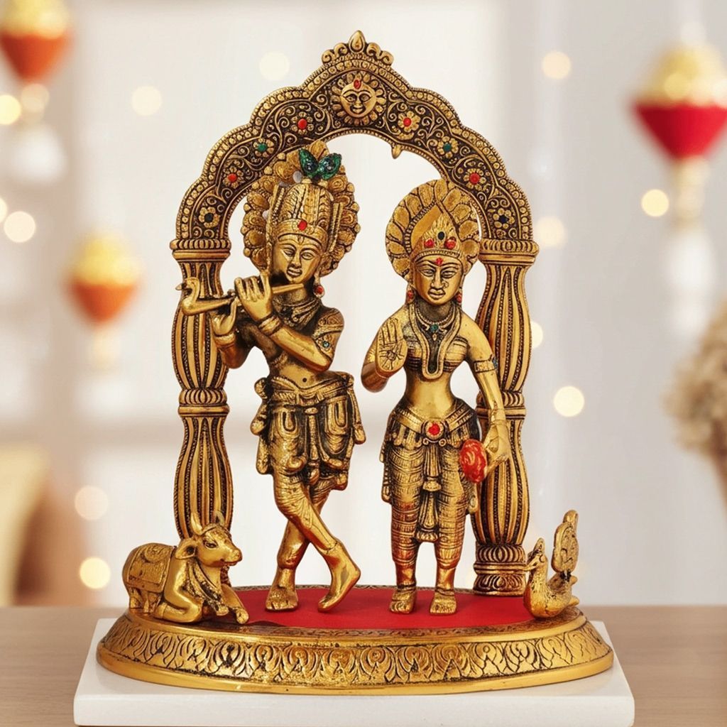 Aluminium Radha Krishna Idol ? Premium Religious Showpiece, Height : 12.5 Inch (ASMAS292 G)