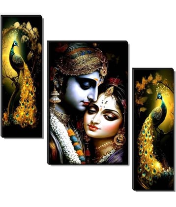 SNDArt Set Of 3 Radha Krishna Wall Paintings For Living Room Gift Items 12 x 18 inch