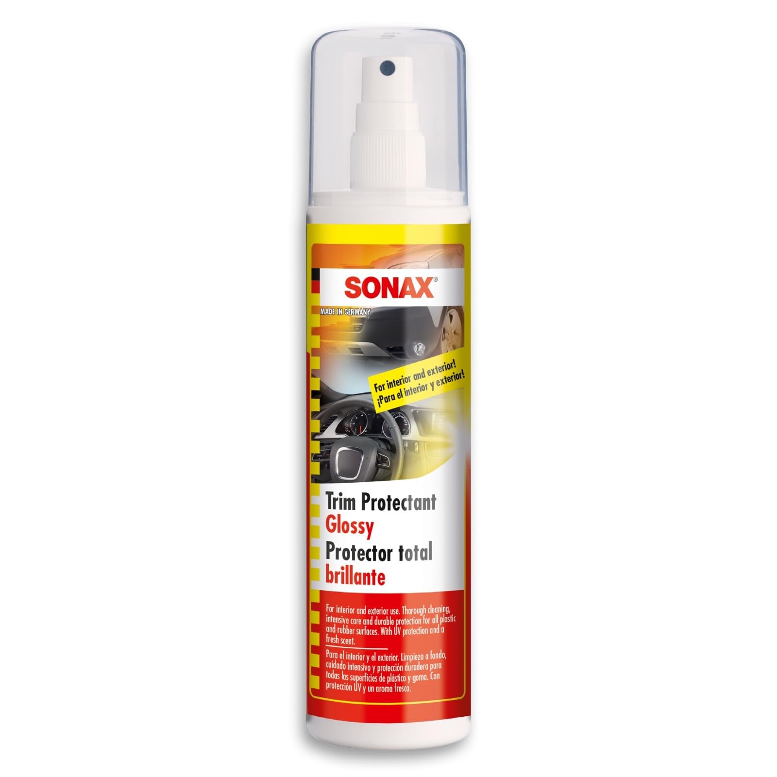 SONAX Trim Protectant Glossy 300ml | Car Plastic & Rubber Restorer | Ideal for Exterior Trim, Bumpers & Seals | UV Protection, Deep Shine Surface | Auto Detailing Car Polishing Spray | Gloss Finish