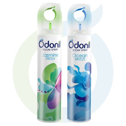 Odonil Air Freshener Room Spray - 440 ml Combo (Pack of 2, 220ml each) | Jasmine Fresh & Ocean Breeze | Nature Inspired Fragrance for Home & Office | Long Lasting Fragrance | Instant Freshness