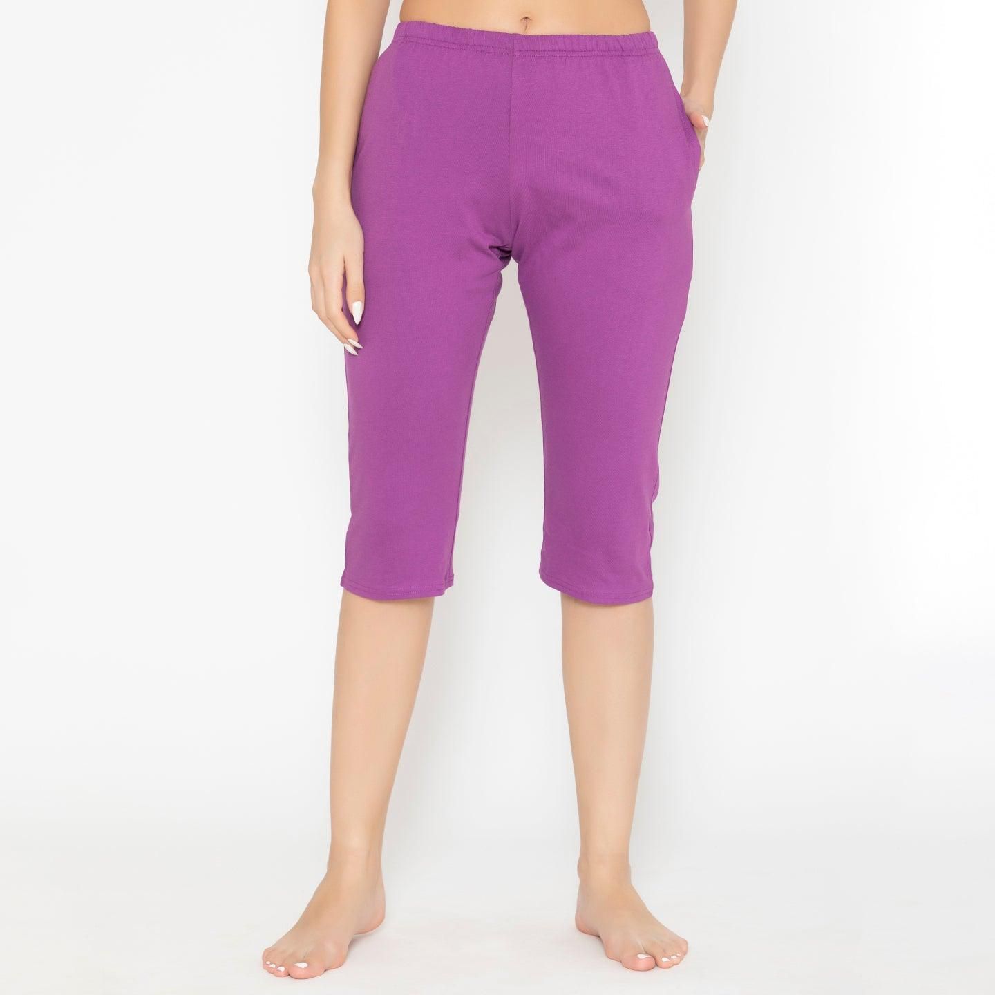 Women's Plain Knitted Capri - Purple Dahila M