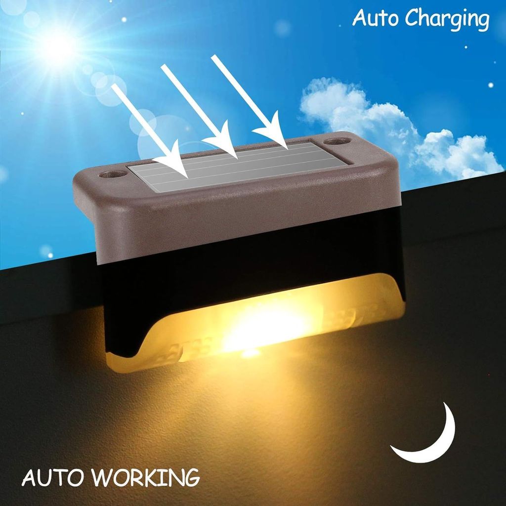 Solar Deck Lights Outdoor, 4 Pack Led Solar Step Light Waterproof for Outdoor Deck, Stairs, Fence, Yard, Patio, Path and Driveway (Warm White)