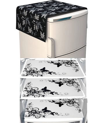 Shaphio Set Of 4 Jute Black Fridge Top Cover, Fridge Cover (Pack Of 4)