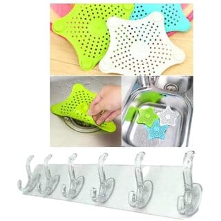 Combo of  2 Pcs Silicone Rubber Five-Pointed Star Sink Drain Sink Strainer for (1)  Parspar Plastic Adhesive Sticker