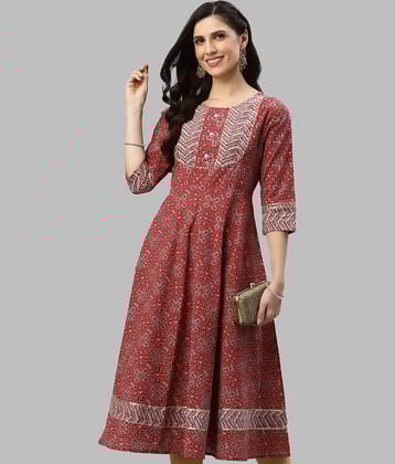 Yash Gallery - Maroon Cotton Women's Flared Kurti ( Pack of 1 )