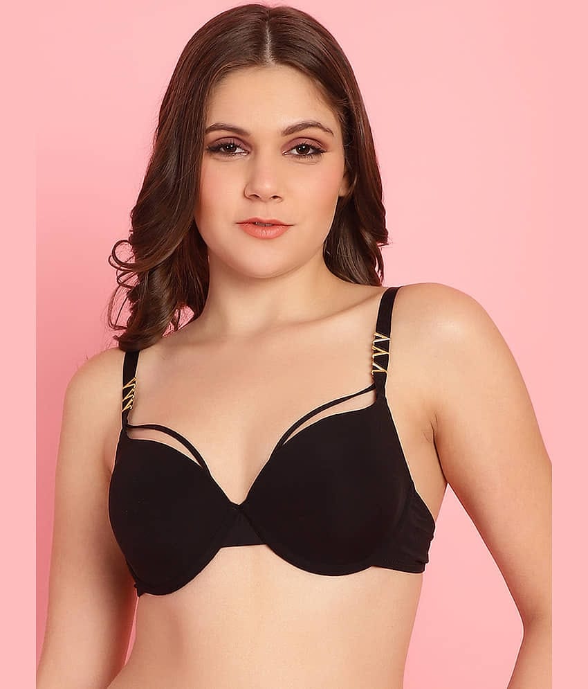 PrettyCat Polyester Lightly Padded Women's Push Up Bra ( Black ) PC-BR-7016-BLK