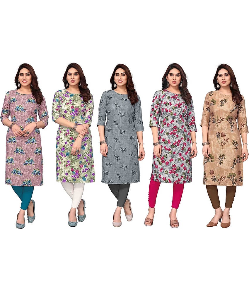 KETAKI FASHION Crepe Printed Straight Women's Kurti - Multicolor2 ( Pack of 5 )