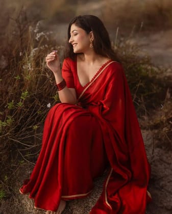 Red Georgette Saree with Lace Border DNo 211