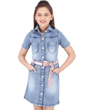Cutecumber - Blue Denim Girl's Shirt Dress ( Pack of 1 )