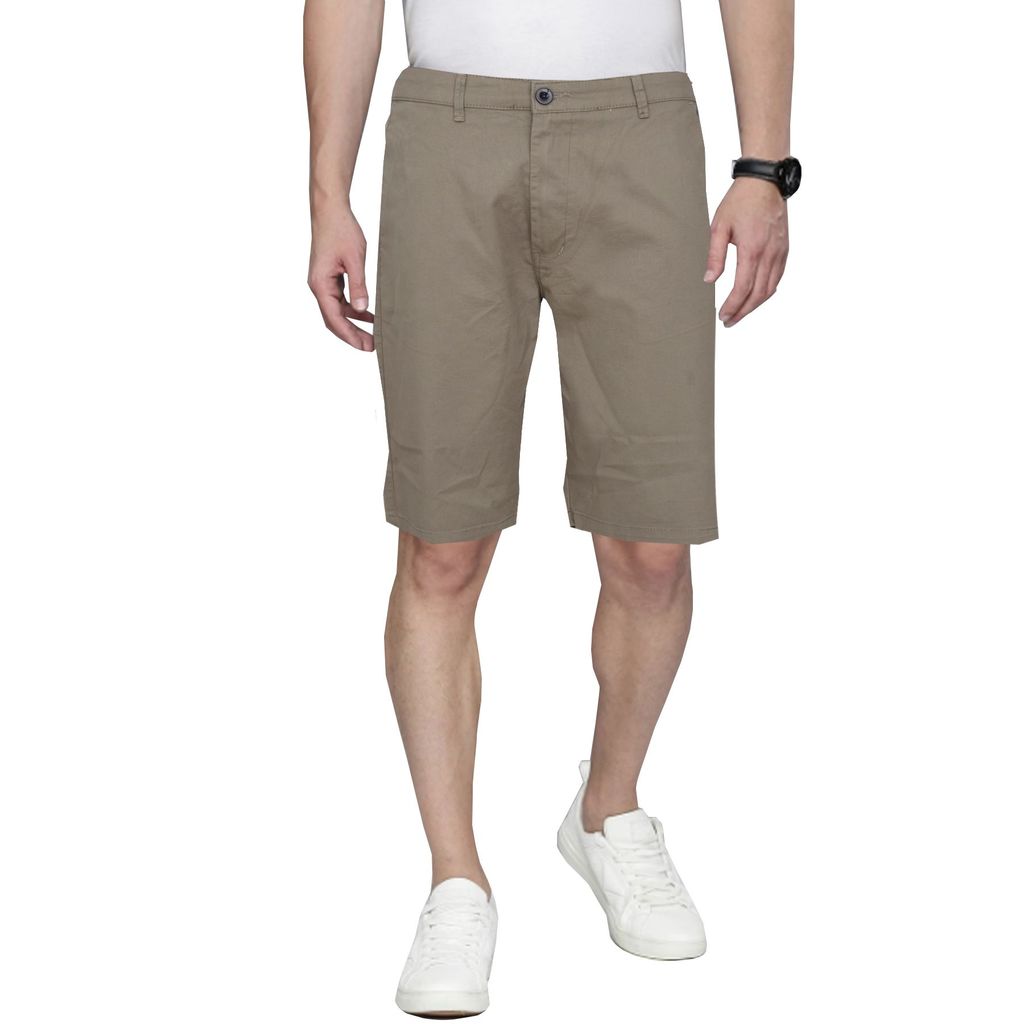 Cotton Light Brown Solid Shorts