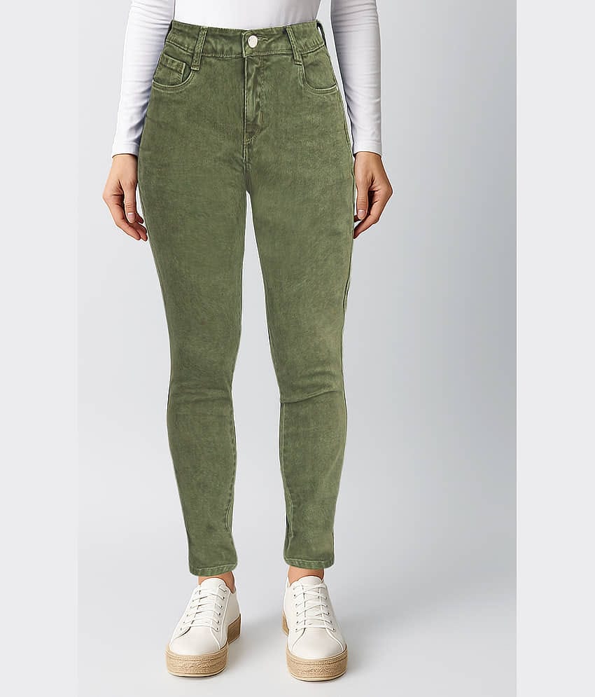 plounge Women's Slim Fit High-Rise Jeans ( Mint Green )