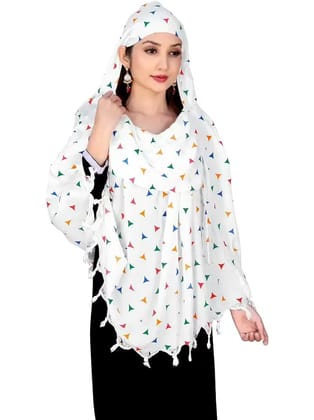 Shiv Textiles Female Fashion Scarf Pure Cotton White Printed Design Soft Breathable Neck Wrap Headscarf Lightweight Sun Protection Stole Daily Wear Accessory