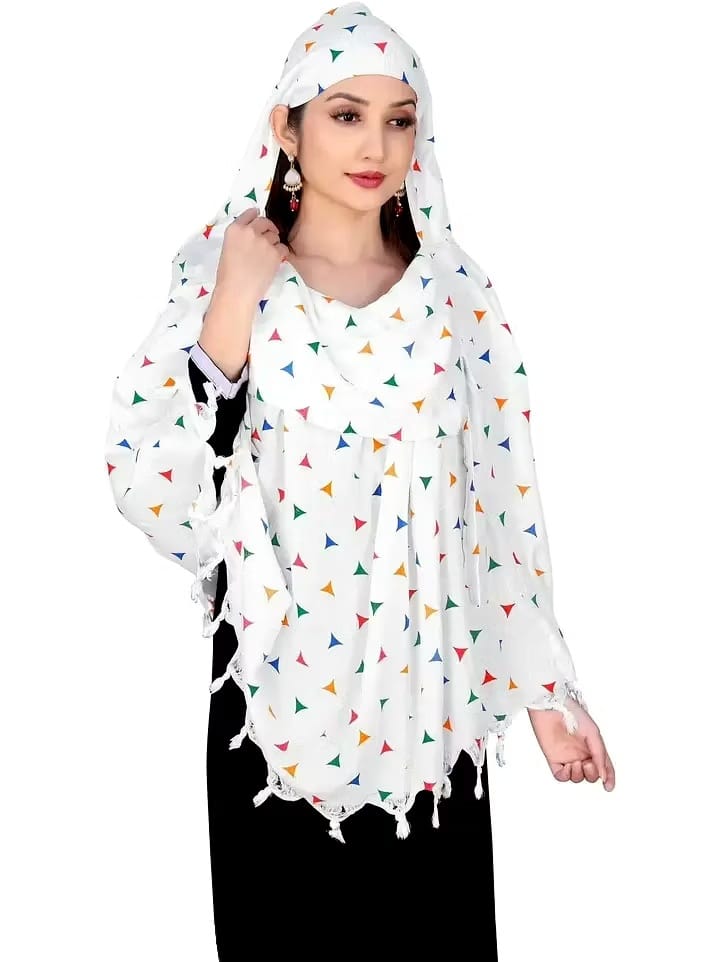 Shiv Textiles Female Fashion Scarf Pure Cotton White Printed Design Soft Breathable Neck Wrap Headscarf Lightweight Sun Protection Stole Daily Wear Accessory