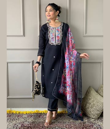 Eeloo Rayon Embroidered Kurti With Pants Women's Stitched Salwar Suit - Black ( Pack of 1 )