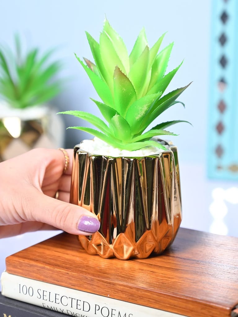 Chic & Glossy - Zigzag Design Faux Plant with Ceramic Pot