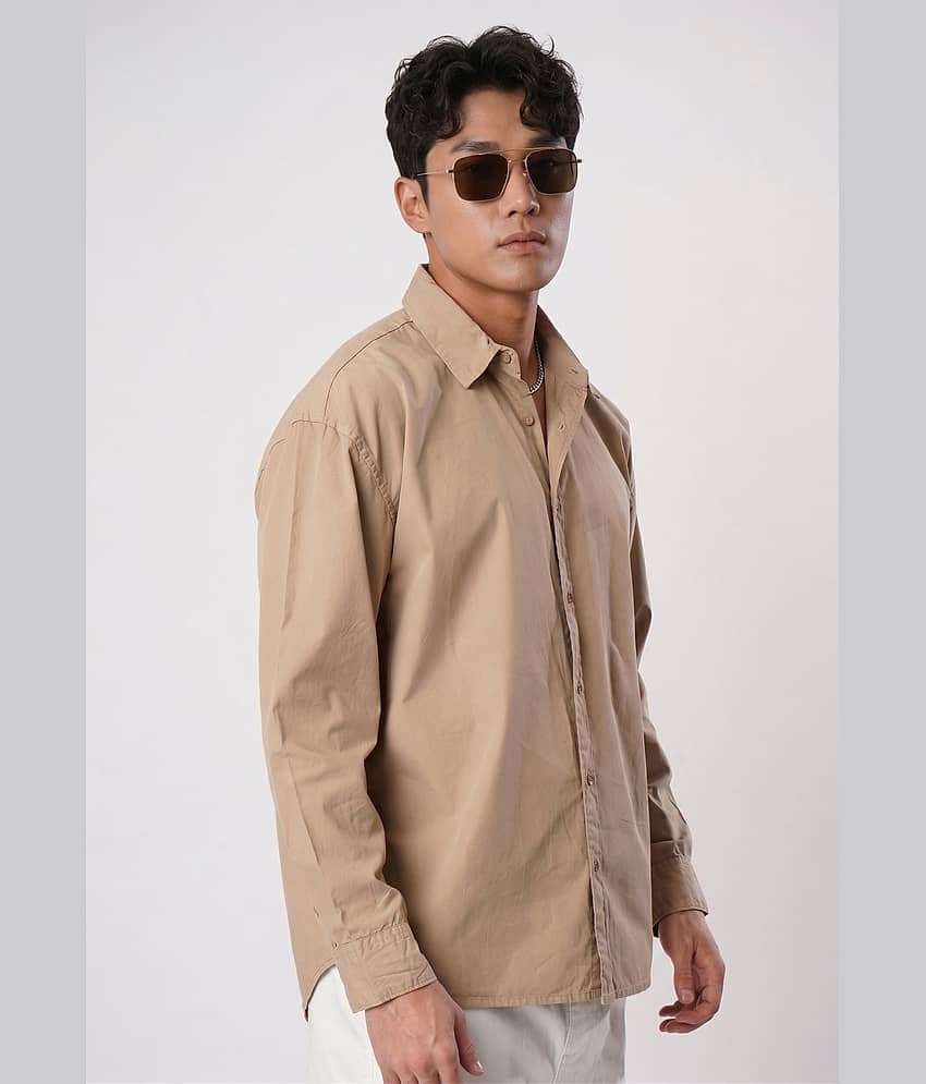 Bene Kleed 100% Cotton Oversized Fit Solids Full Sleeves Men's Casual Shirt - Beige ( Pack of 1 )