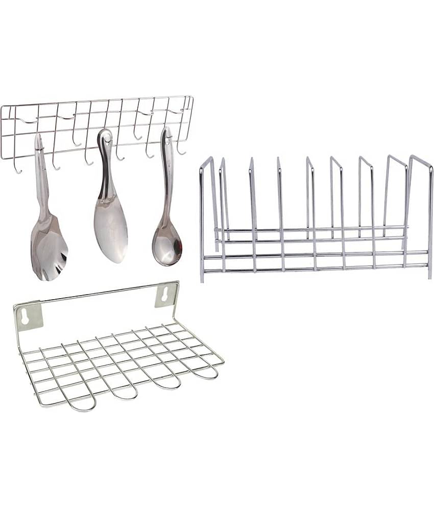 JISUN - Silver Stainless Steel Dish Racks ( Pack of 3 )