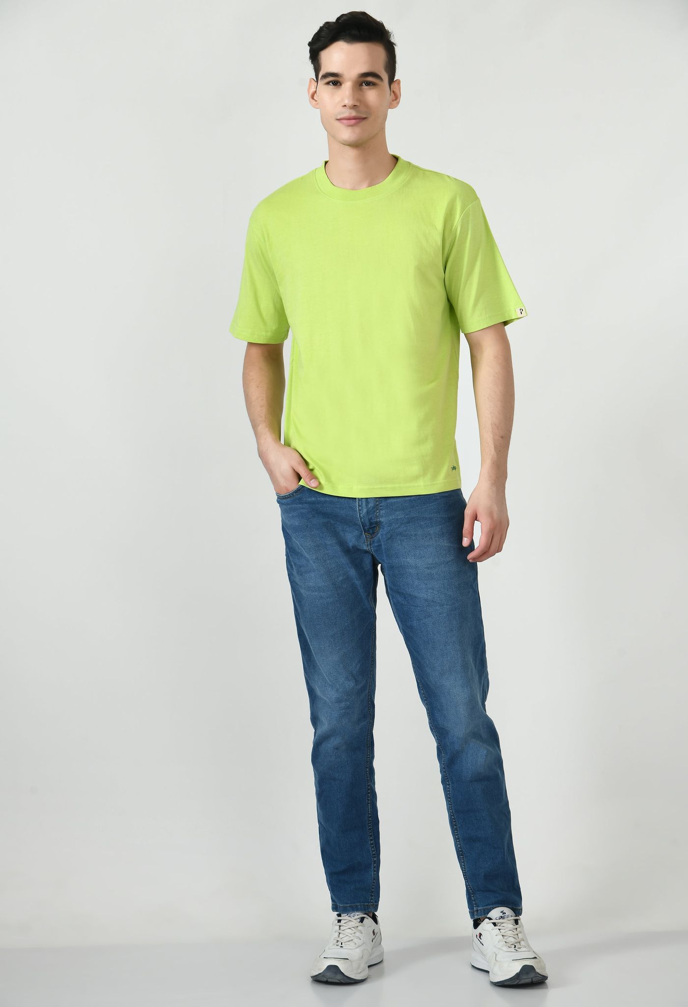 Drop Shoulder Crew Neck Tee High Rib Collar - Made in BCI Cotton Large / Candy Green