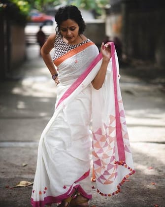AWESOME LINEN COTTON PRINTED SAREE -1795