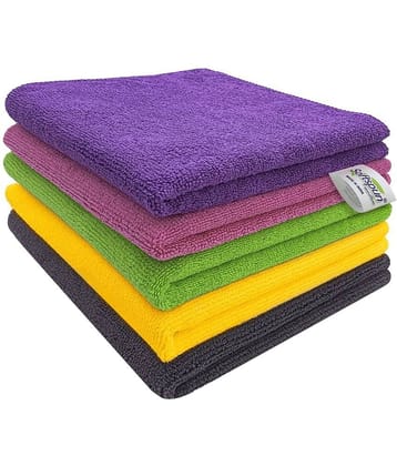 SOFTSPUN Microfiber Cloth - 5 pcs - 40x40 cms - 340 GSM Multi-Color - Thick Lint & Streak-Free Multipurpose Cloths - Automotive Microfibre Towels for Car Bike Cleaning Polishing Washing & Detailing