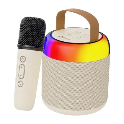 pTron Newly Launched Fusion Bliss 16W Bluetooth Speaker with Wireless Karaoke Mic, 6H Playtime, Vibrant RGB Lights, Voice Effects,Multi-Play Modes BT5.3/TF Card & Type-C Charging Port (Light Cream) pTron Newly Launched Fusion Bliss 16W Bluetooth Speaker 