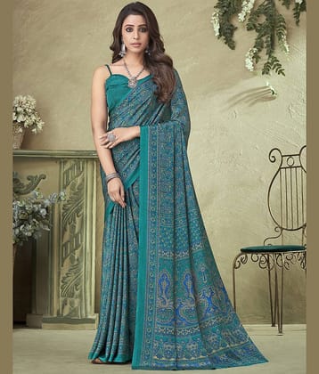 Satrani Crepe Printed Saree With Unstitched Blouse Piece ( Mustard )