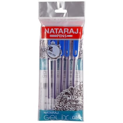 Nataraj Gelix Ii Gel Pen, Comfortable Grip, Smudge Free, 5 Pcs