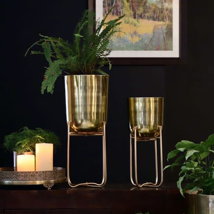 Brass Plant Pot On Stand Deep-Medium