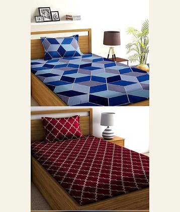 Decent Home Poly Cotton 2 Single Bedsheet with 2 Pillow Covers ( Blue )
