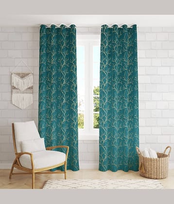 BELLA TRUE Textured Room Darkening Eyelet Curtain 5 ft ( Pack of 2 ) - Gold