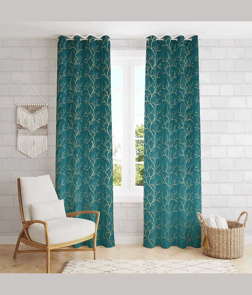 BELLA TRUE Textured Room Darkening Eyelet Curtain 5 ft ( Pack of 2 ) - Gold