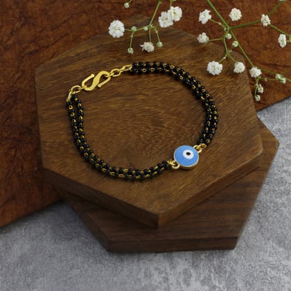 Evil Eye Blue Enamel Gold Bracelet Hand Mangalsutra For Women-White