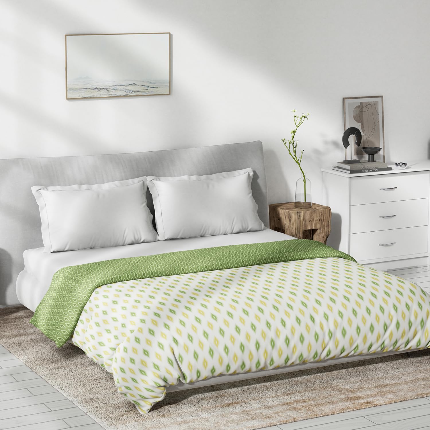 DDECOR - Primary Collection 100% Cotton Ethnic Pattern VOLTC Queen Dohar |229 CM X 254 CM| - Green