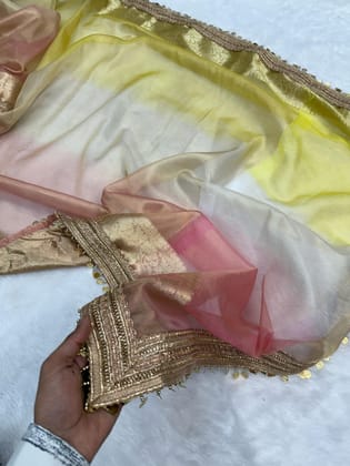 Latest Multi Color Banarasi Tissue Silk Jacquard n Lace Work Fancy Designer Function Wear Saree