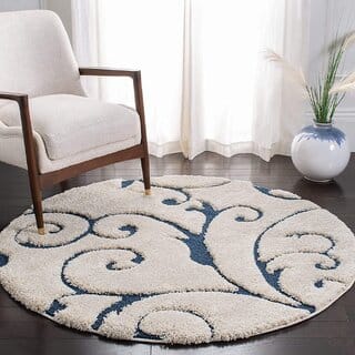 GALLERY HOME Silky Smooth Anti-Skid Shaggy Round Carpet with 2 inch Thickness (6 x 6  Round, Ivory Blue A3)