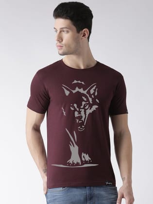 Young Trendz Bio-Wash Cotton Half Sleeve WOLF Graphic Printed MAROON T-Shirt-MAROON / Medium / 100% Bio Wash Cotton
