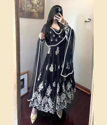 Trijal Fab Black Anarkali Georgette Women's Stitched Ethnic Gown ( Pack of 1 )
