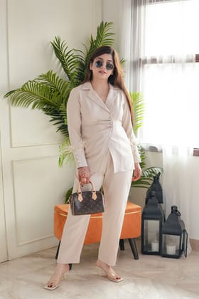 Deva Off White Cordset With Furr-3XL