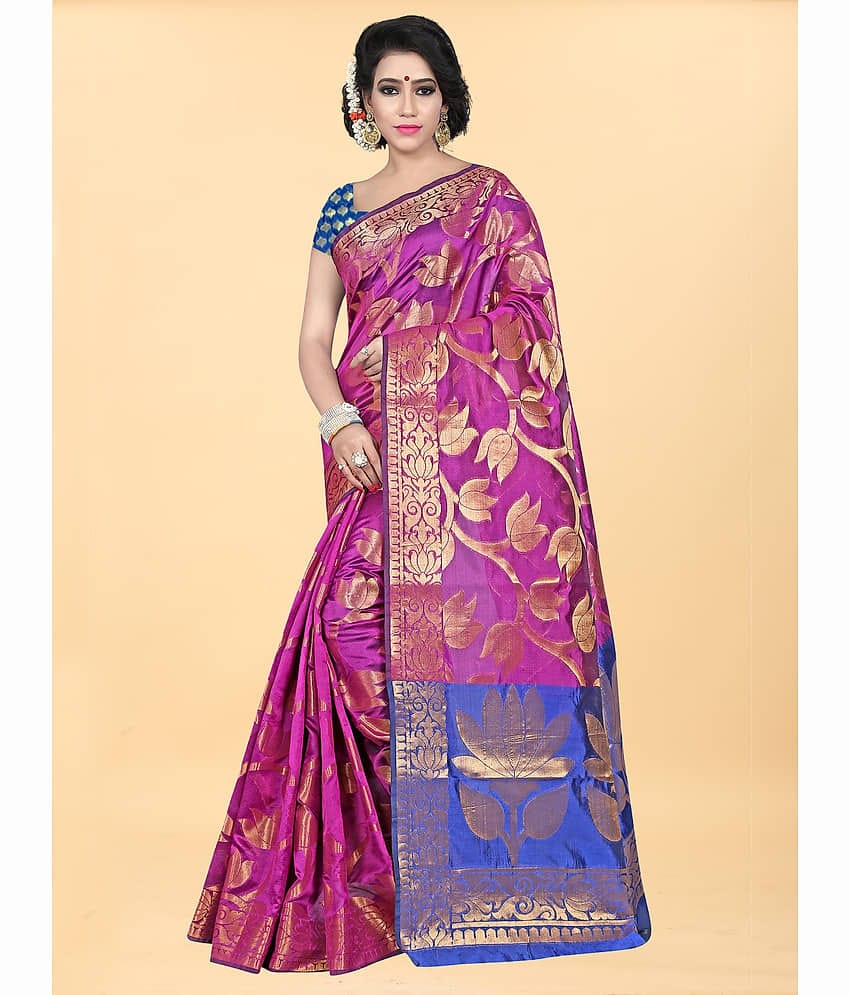 Gazal Fashions Banarasi Silk Embellished Saree With Unstitched Blouse Piece ( Pink )