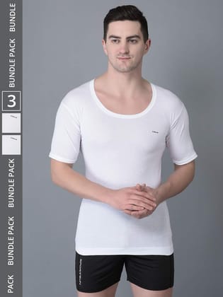 Men's White Pack of 3 Solid Combed Cotton Shrinkless Vest