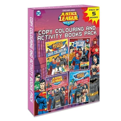 Justice League Copy Colouring and Activity Books Pack with Stickers for Kids Age 2 -8 years (A Set of 4 Books) [Paperback] Dreamland Publications