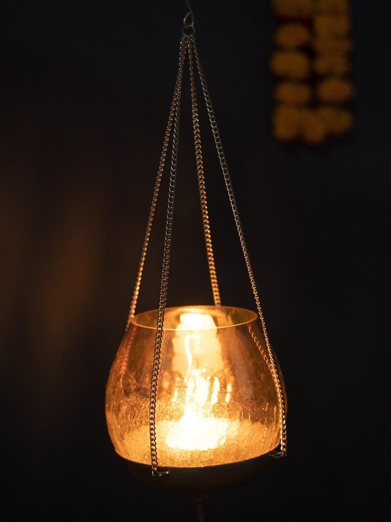 Hanging Gold Glass Flower Candle Holder