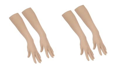 Nawani Unisex Cotton Full Hand Sun Protection Cover Gloves (Beige) - Set of 2 Pairs
