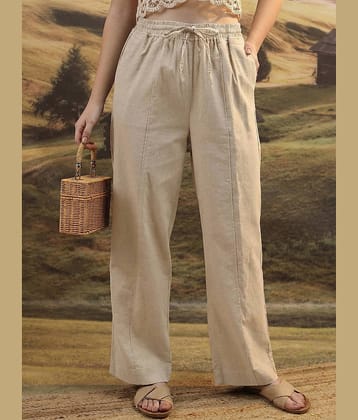 DE TRENDZ Women Cotton Wide Leg Trousers ( Beige )