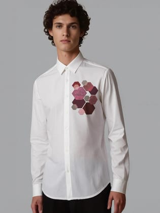 White Geometric Printed Casual Shirt-WHITE / S
