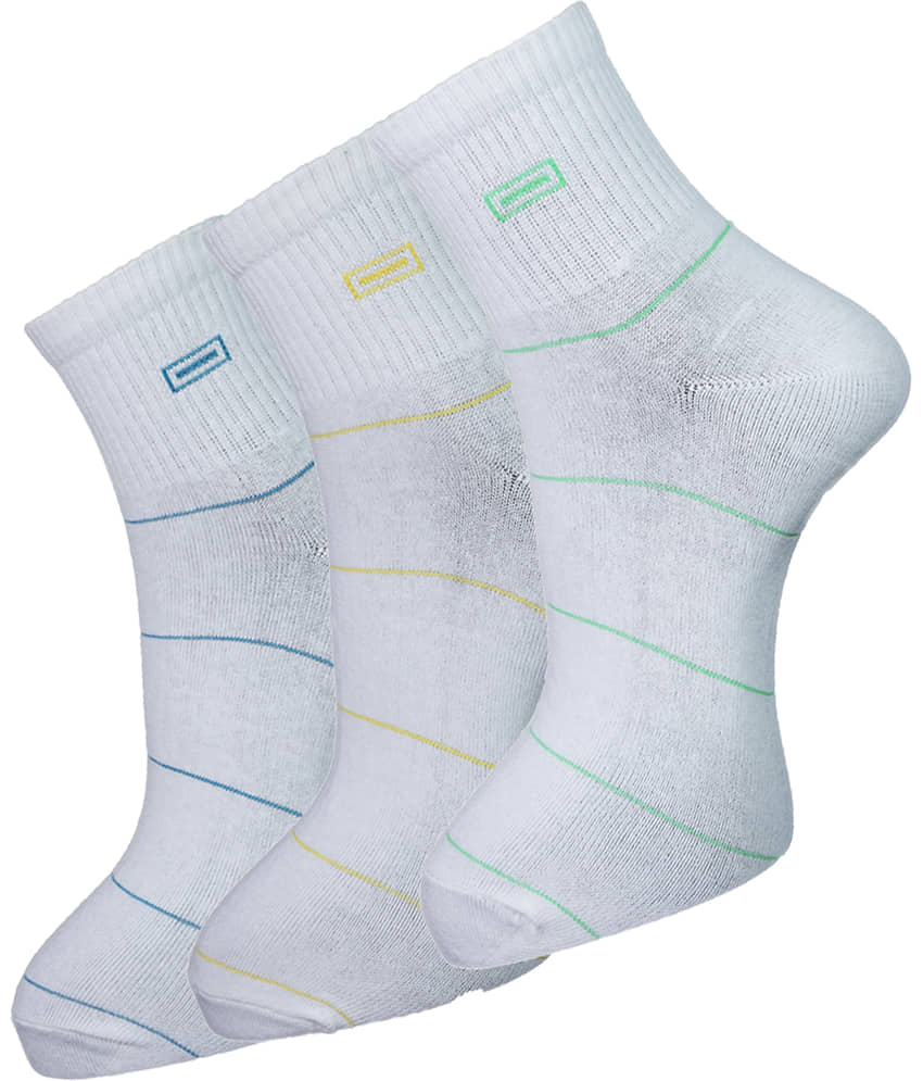 Dollar - Cotton Blend Men's Striped White Ankle Length Socks ( Pack of 3 )