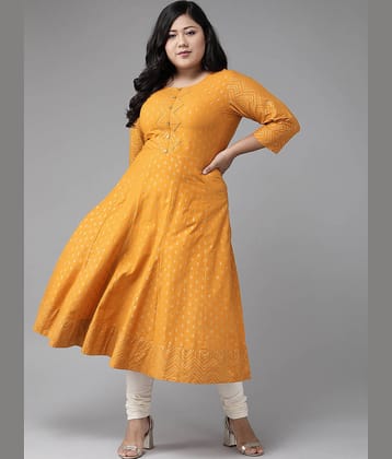 Yash Gallery Pack of 1 Cotton Printed Flared Women's Kurti - ( Yellow )