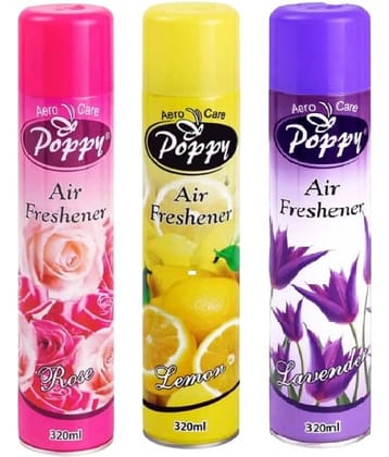 Aero Care Poppy Rose Lemon & Lavender Air Freshener Combo Room Fragrant Spray 320 ml (Pack of 3)